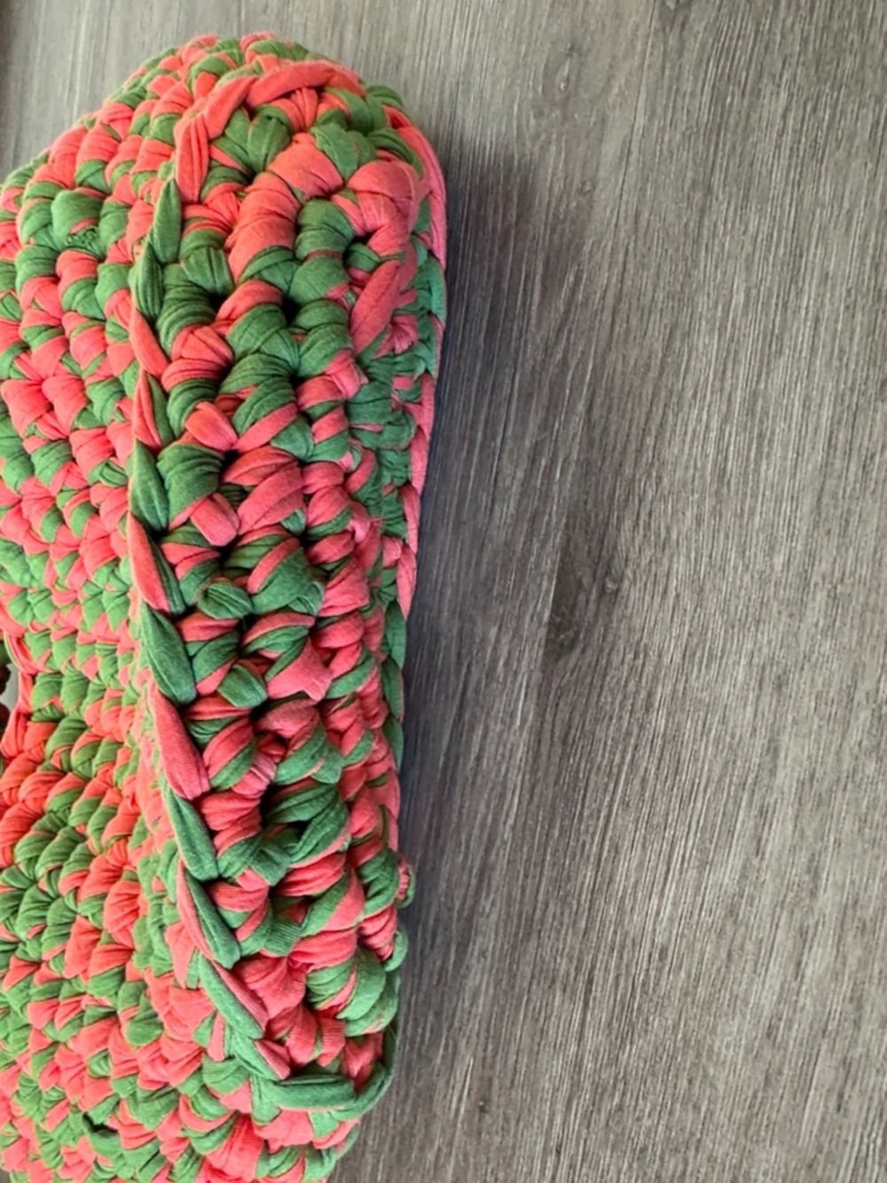 Large Handmade Pink & Green Crochet Shoulder Bag - Picture 3 of 7